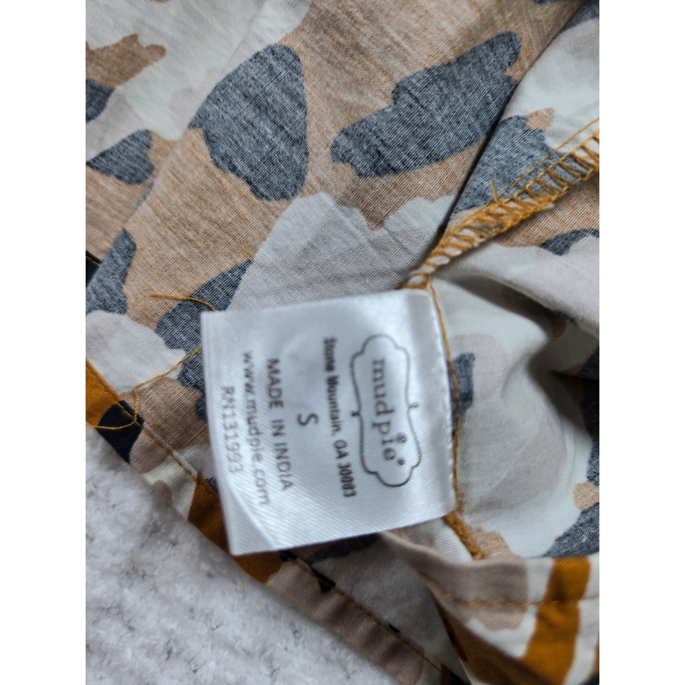 Mud Pie Mustard Yellow Abstract Animal Print Tiered Puff Sleeve Midi Dress Small - Picture 8 of 9